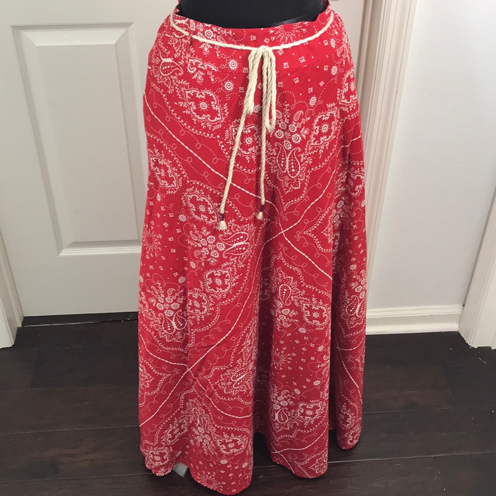 NWT Red and White Handkerchief Maxi Skirt